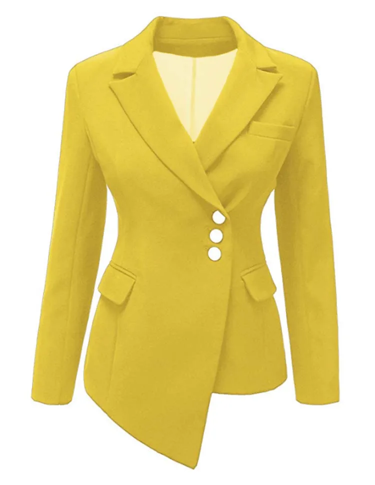 Блейзер Женский Элегантный необычный костюм с отложным воротником блейзеры на одной пуговице плюс размер xxxl яркие цвета длинная куртка женская - Цвет: yellow