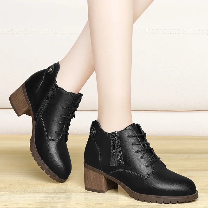 

Gold Lines Rabbit 2019 Autumn And Winter New Style Chunky-Heel Short Boots Women's Martin Boots plus Velvet Boots Winter WOMEN'S