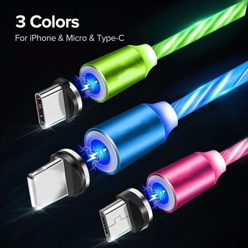 Струящийся светящийся Магнитный зарядник зарядка usb кабель Type C Micro USB 8-контактный
