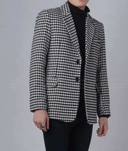 

The latest design Men's Houndstooth Suit Blazer Formal Checkered Tuxedos Formal Prom Party Coat 2 piece set custom Made