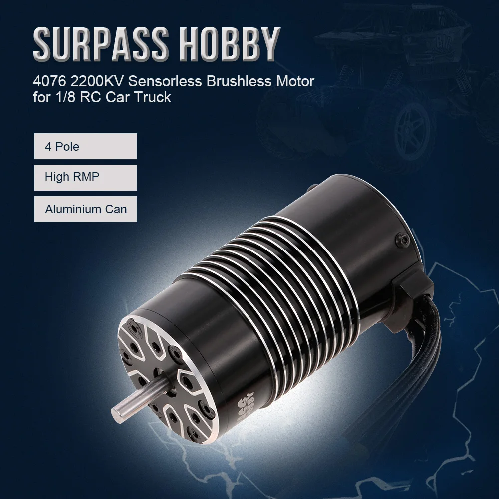 

SURPASS HOBBY 4076 2200KV Sensorless 4 Pole 12 Slot Hi-torque Brushless Motor for 1/8 TRAXXAS HPI RC Car Truck Part