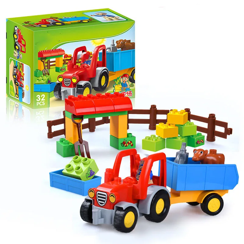 

NEW Building Blocks Cars 32PCS Bricks Happy Farm Large Sets BLOCKS Friends Figures Animal DIY Baseplate Brick Educational TOYS