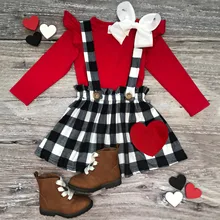 Valentine Days Conjuntos de ropa para bebé y niña, camisetas rojas, Top con tirantes, corazones, falda a cuadros, primavera e invierno