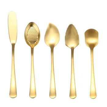 

304 Stainless Steel Coffee Spoon Ice Cream Dessert Spoon Pudding Spoons Gold Color Butter Knife WB2040