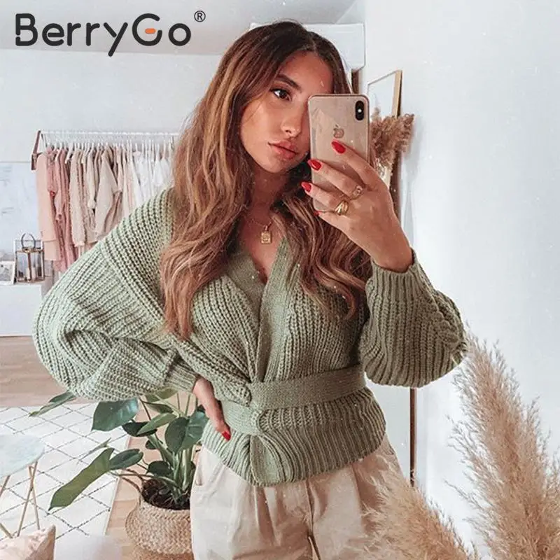 BerryGo вязаный кардиган с v образным вырезом свитер для женщин женская верхняя