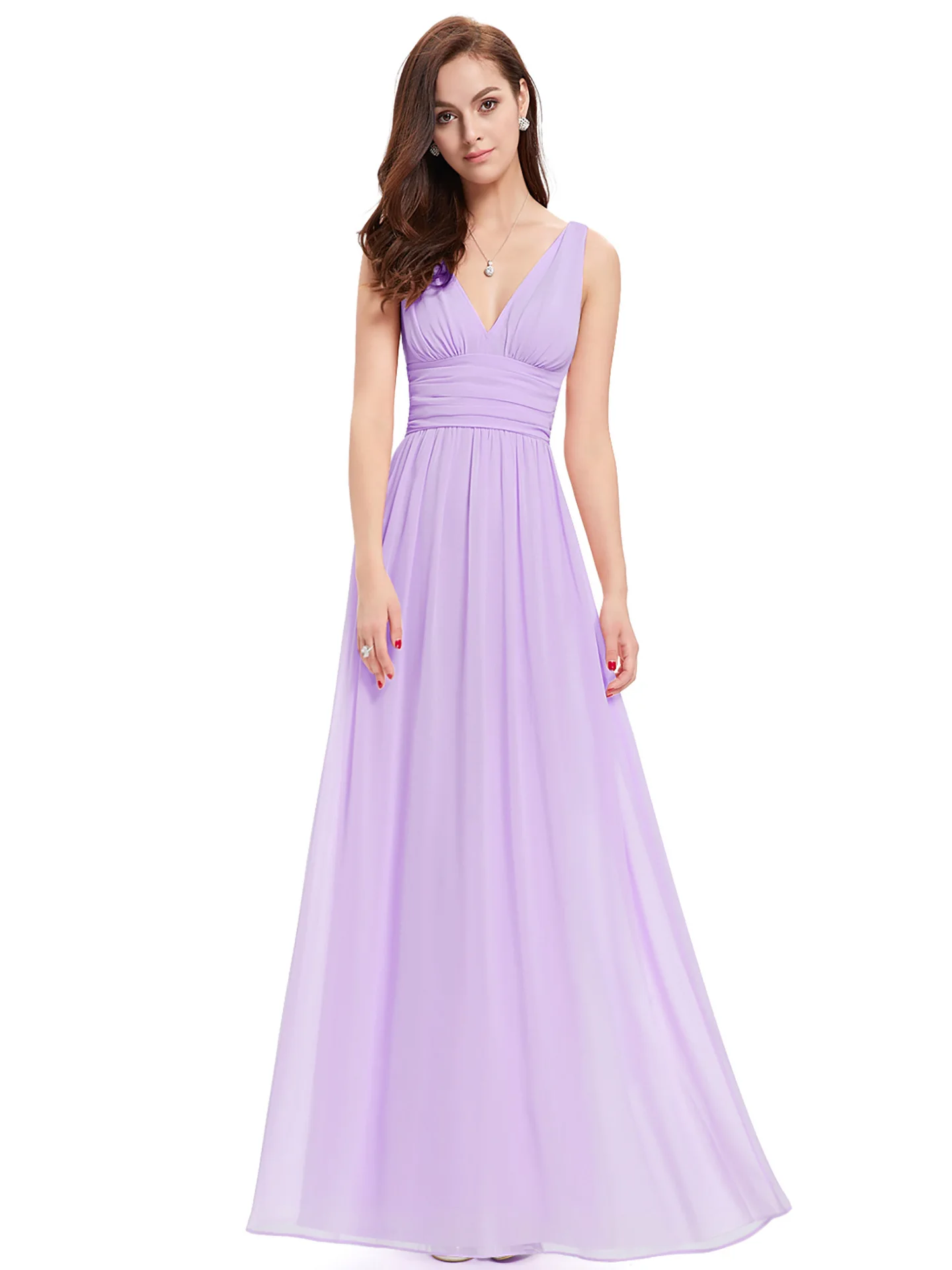 Лаванда Skyyue/платье подружки невесты для девочек; большие размеры; Vestido Madrinha; элегантное шифоновое платье без рукавов; Плиссированное Платье для свадебной вечеринки; C434 - Цвет: Лаванда