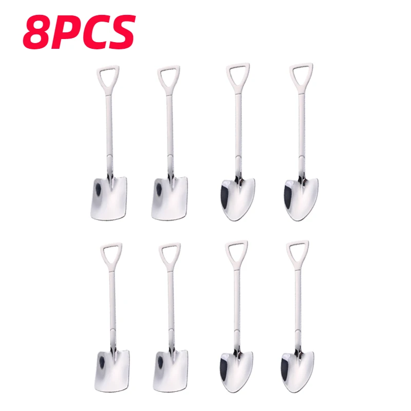 Stainless Steel Spoon 4/8PCS Stainless Steel Coffee Spoon Creative Shovel Shape Tea Spoons Ice Cream Scoop Kitchen Accessories Tableware Cutlery Set