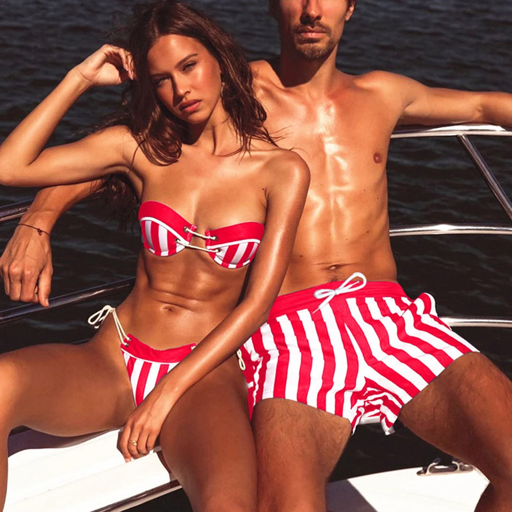 Полосатая повязка Комплект бикини бюстгальтер Пуш Ап купальный костюм с