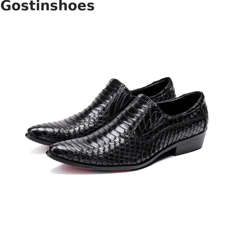 

Black Genuine Leather Oxford Shoes Men Snakeskin Printed Fashion Casual Leather Shoes Slip-on Pointed Toe Men Shoes Leisure Shoe