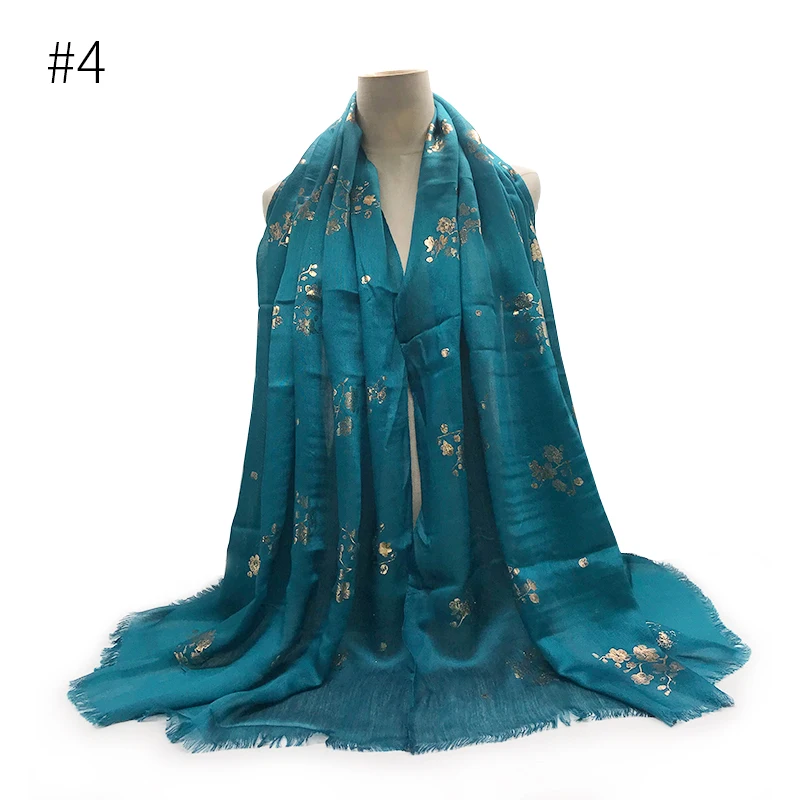 Women scarf Solid viscose hot gold flower print tassels plain muslim hijab wraps shawl head 10pcs/lot Hot Sale fast shipping