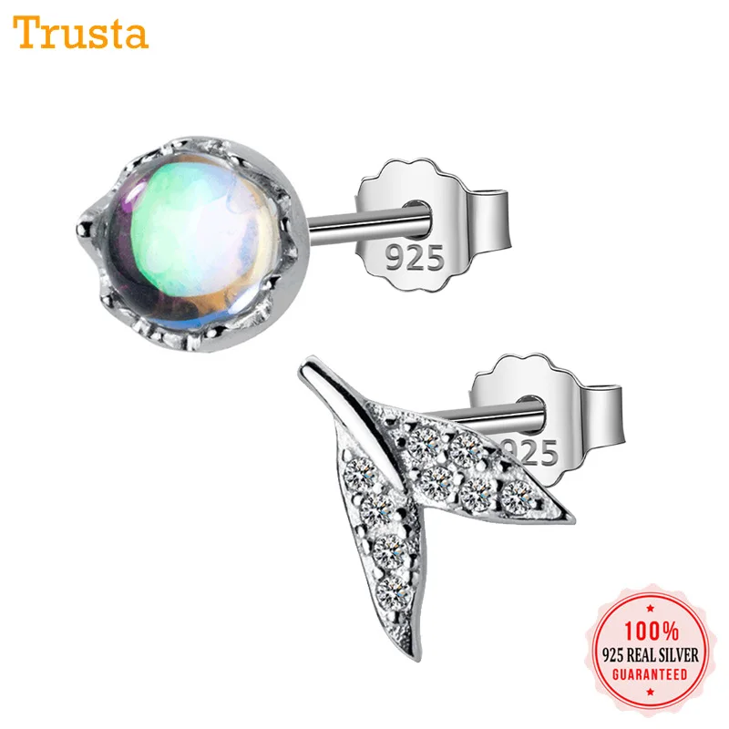 Trustdavis,, 925 пробы, серебро, синтетическое стекло, асимметричный, рыбий хвост, CZ, серьги-гвоздики для женщин, серебро, 925, ювелирное изделие DA55