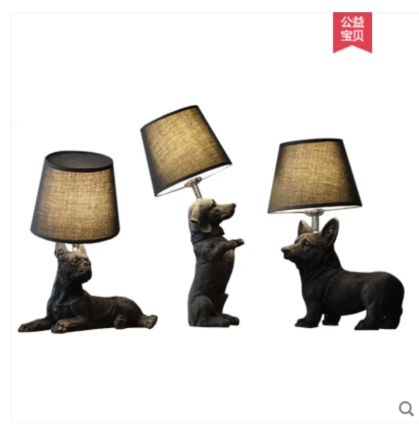 Resin Cute Dog Table Lights Lamp Bedside Black White Boston Pug