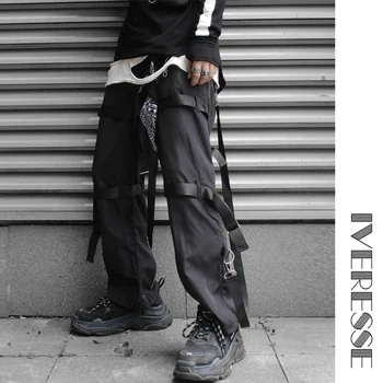 

Ribbons Zipper Cargo Pants For Men Hip Hop Casual Joggers Track Streetwear Trouser Male Pants Techwear Sweatpants Pencil Pants