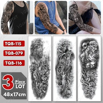 

3 pcs/lot Large Arm Sleeve Tattoo Angel Dove Waterproof Temporary Tatto Sticker Cross Wings Body Art Full Fake Tatoo Women Men