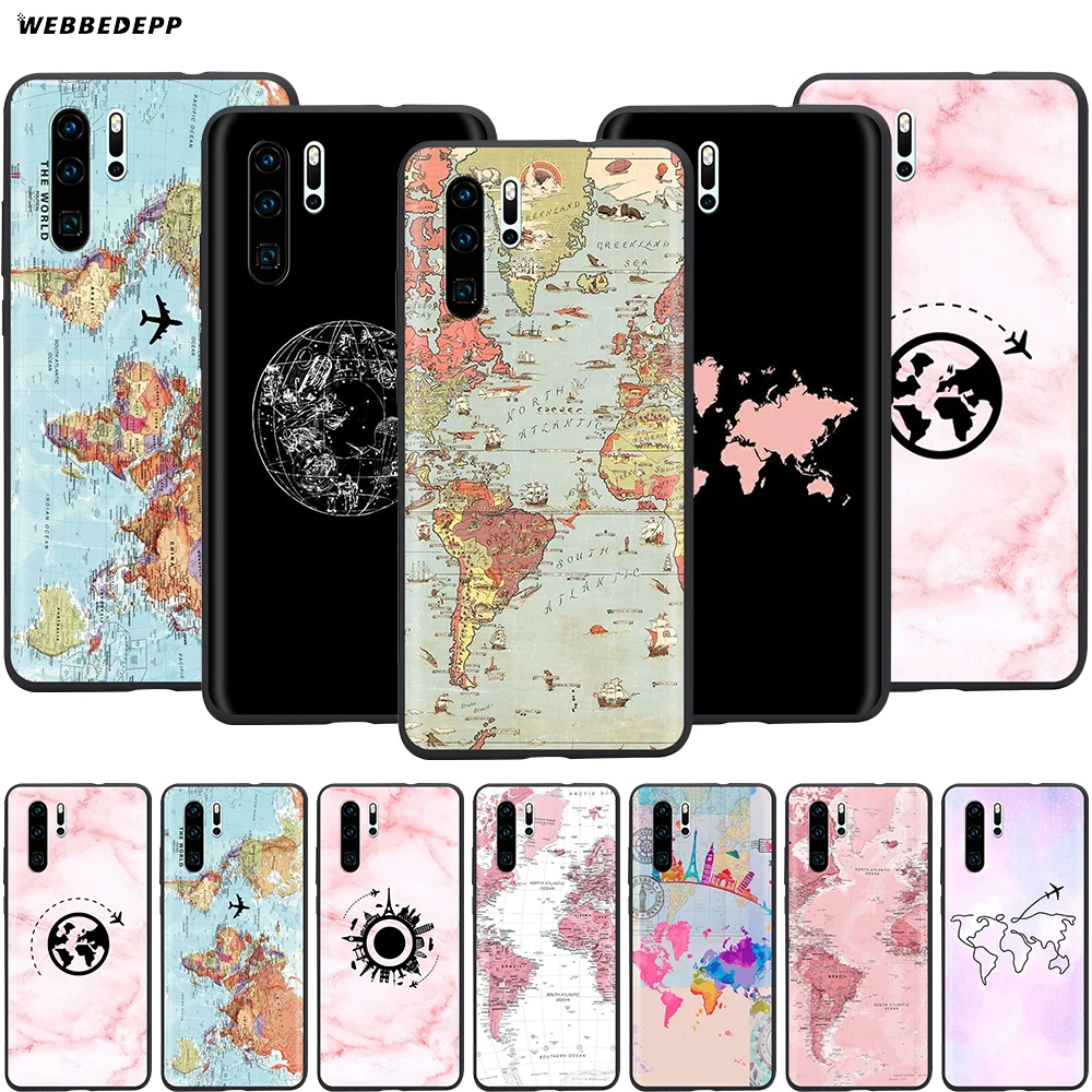 

Webbedepp Pink World Map Case for Huawei P8 P9 P10 P20 P30 Lite Pro P Smart Z 2019 2019 Mini