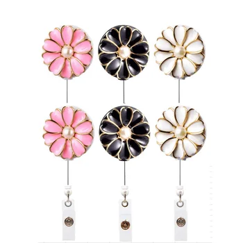 

6Pcs Retractable Badge Holder Reel Clip, 25 Inch Stainless Steel Retractable Reel, Flower Petals ID Badge Reel for Name Badge De