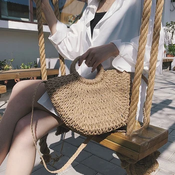 

Leisure Straw Bag 2020 Women Messenger Bags Bohemian Rattan Large Capacity Shoulder Bags Summer Beach Bag Female Travel Handbags