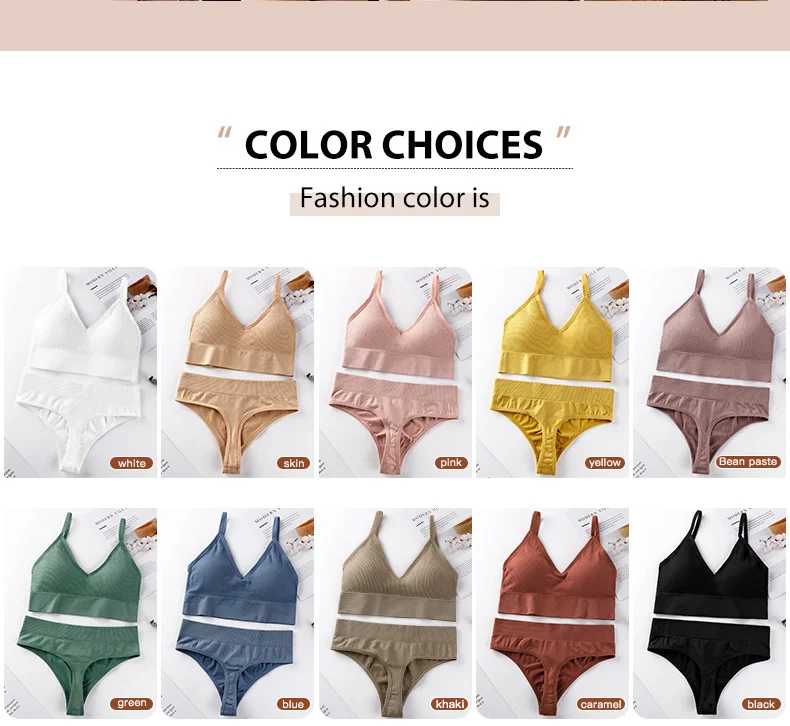 Women Bra Panties Set Seamless Push Up Sports Bra Set Thong Lingerie Set Fitness Crop Top Sportswear Underwear Female Tanks Tops bra sets