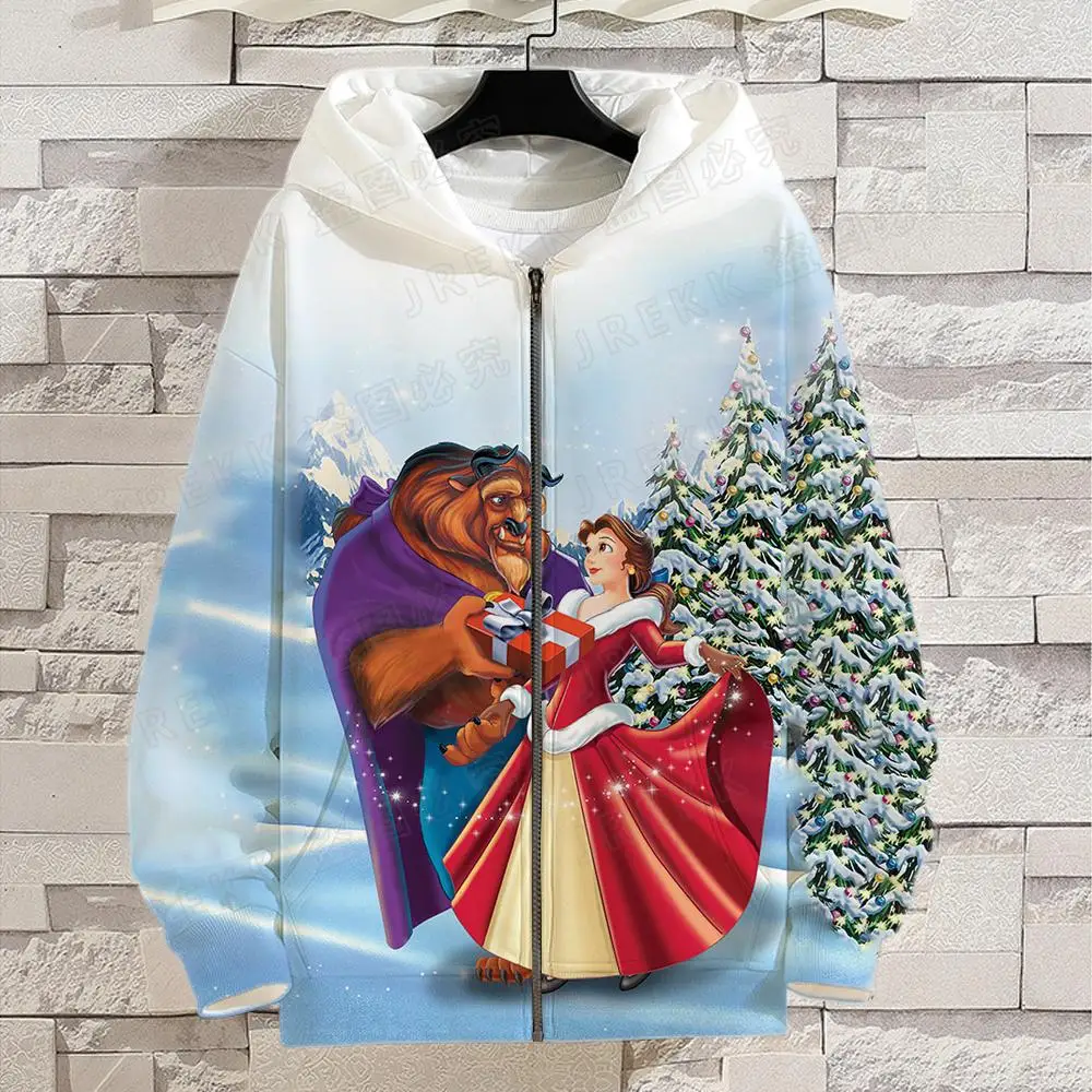 Zip Hoodie Men Disney Movie Beauty and the Beast 3D Print Women's Oversize  Sweatshirts Coat Cartoon Anime Clothes For Children - AliExpress