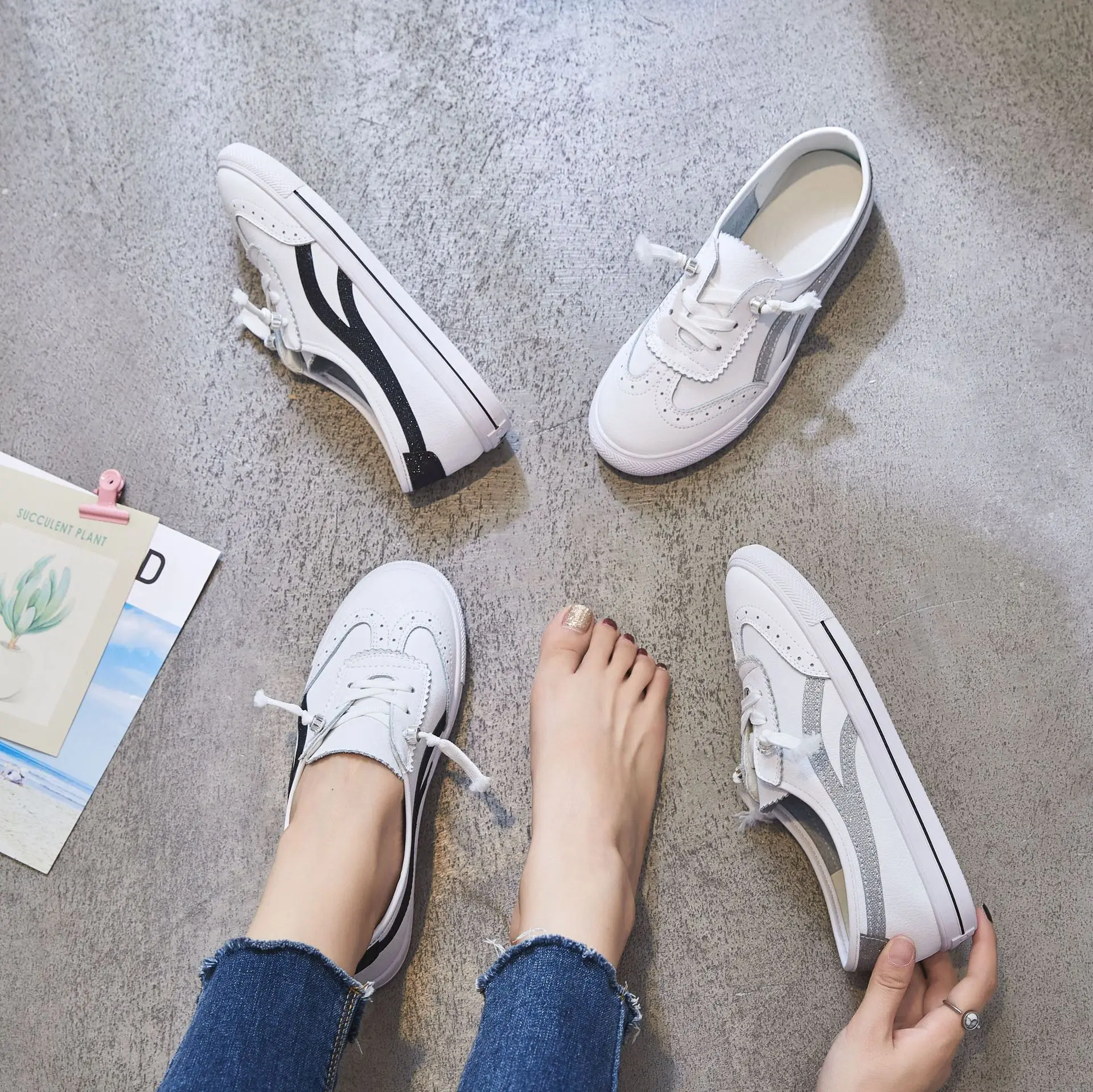 

Spring New Style Korean-style Versatile Low-Cut Small Shoes Genuine Leather Lace-up White Shoes STUDENT'S Shoes Soft Bottom WOME