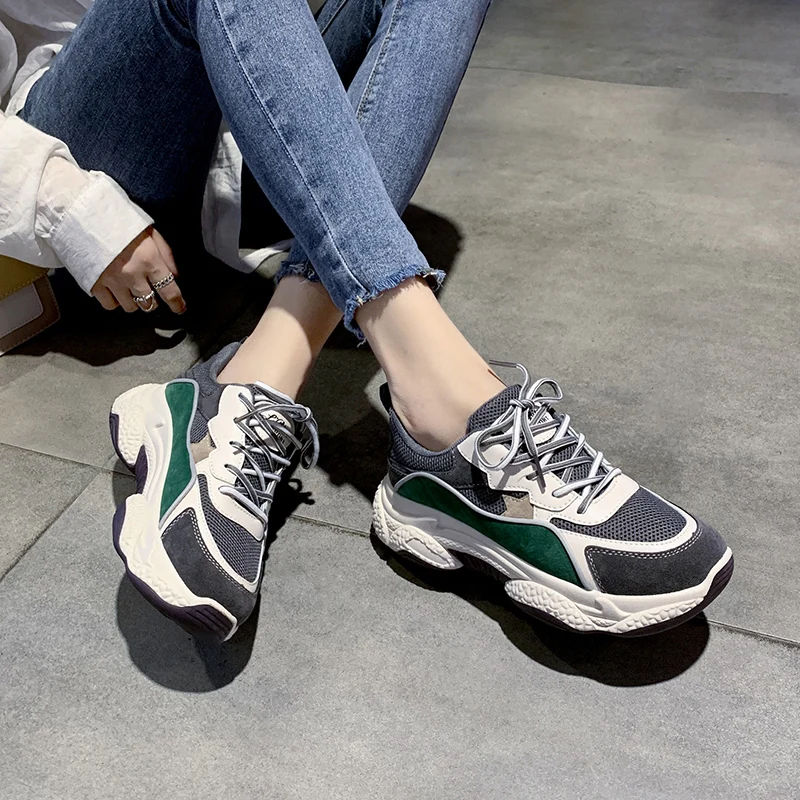 Women's Chunky Sneakers Fashion Women Platform Shoes Lace Up Vulcanize Shoes Womens Female Trainers Dad Shoes sneakers women