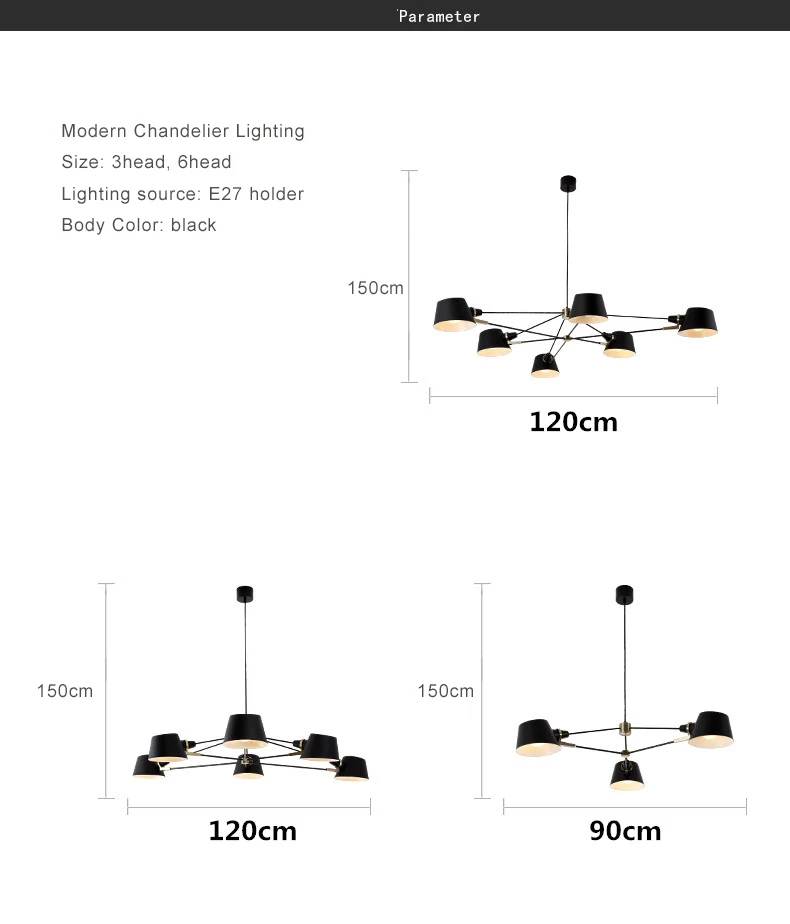 Nordic Chandelier Lighting/Lamp Modern Living Room Hanging Light Fixture Black Suspension Lamps For Dinning Room Bedroom