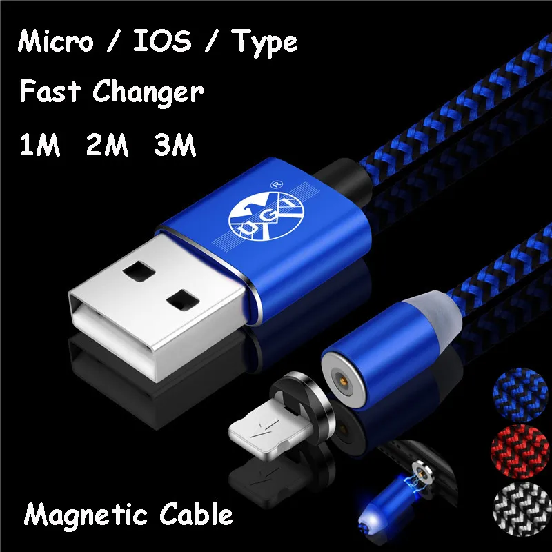 Магнитный кабель для быстрой зарядки 1/2/3M Android samsung type C Micro USB IOS iPhone X 6S 7 8 Plus HUAWEI P20 Pro