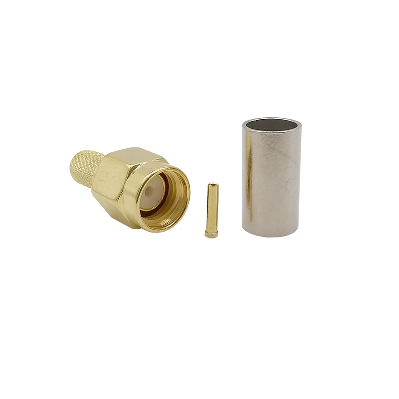 RP SMA male plug crimp RG58 RG142 LMR195 RG400 cable straight RF Connector