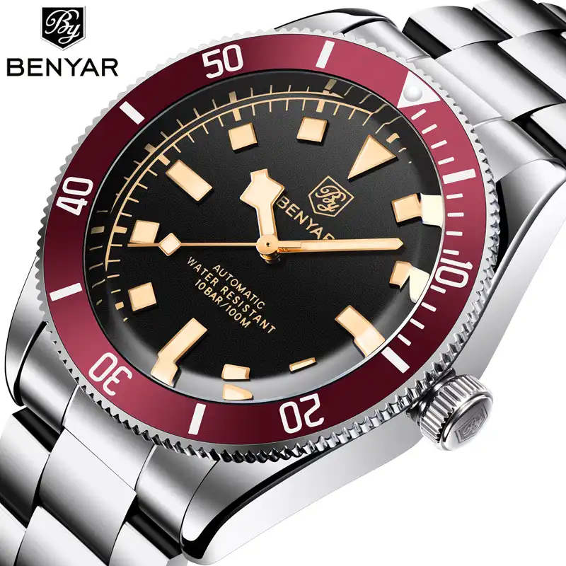 Benyar黒メンズ腕時計21ブランドの高級機械式腕時計メンズ自動腕時計100メートル防水発光ステンレス鋼 機械式時計 Aliexpress