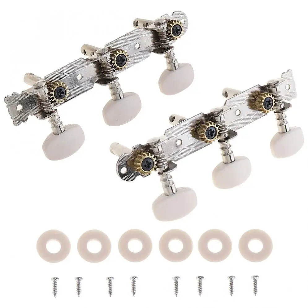 

1pair Metal Classical Folk Guitar Tuning Pegs with White Plastic Buttons Machine Heads Guitar Tuning Pegs