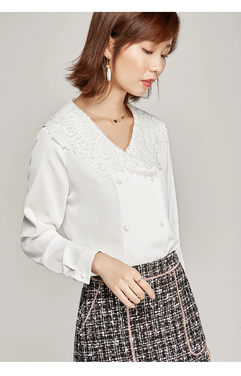 Vimly Офисная Женская белая кружевная шифоновая блузка, рубашка, Женская Весенняя Осенняя Рабочая деловая рубашка с длинным рукавом, Женская стильная блузка