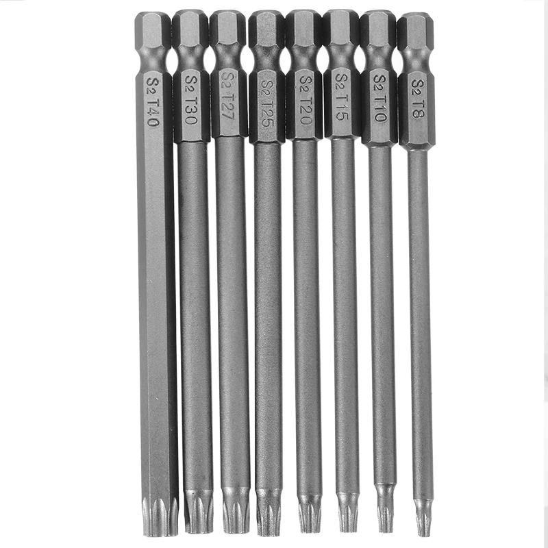 8pcs 100mm 1/4 Inch Torx Head Screwdriver Bits Hex Magnetic Screwdriver Set Hand Tools T8/T10/T15/T20/T25/T27/T30/T40