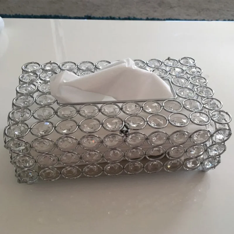 

Crystal Tissue Box Simple Home Living Room Coffee Table Drawers Desktop Napkin Storage Box Creative Car Living Room Gold+Silver