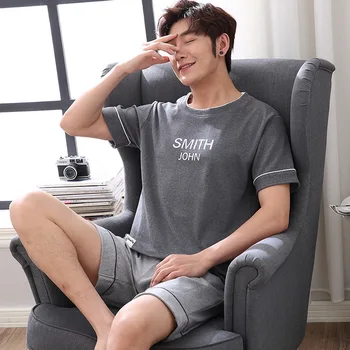 

Pure Cotton Men Pajamas Summer New Style Casual Tracksuit Short Sleeved Shorts Suit Home Wear