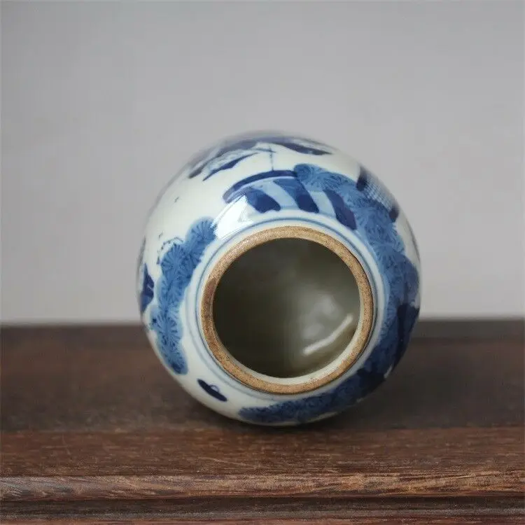 Chinese Old Marked Blue and White Character Story Pattern Porcelain Water Jar Chinese Old Marked Blue and White Character Story Pattern Porcelain Water Jar