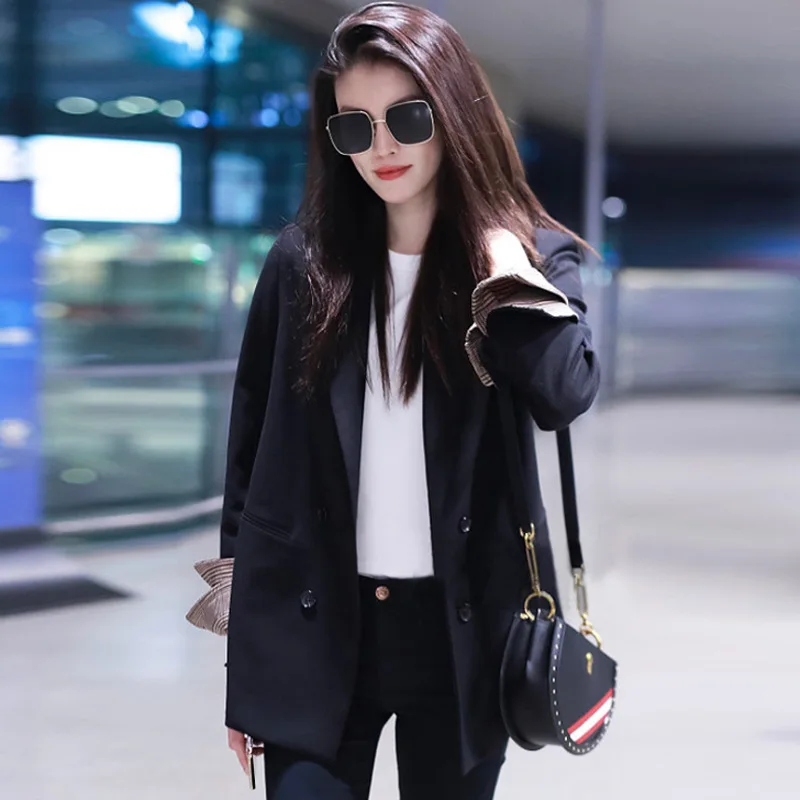 

Small Suit Women's 2019 Spring And Autumn What Spike Celebrity Style Loose-Fit Slimming Korean-style Mid-length Casual Black Sui