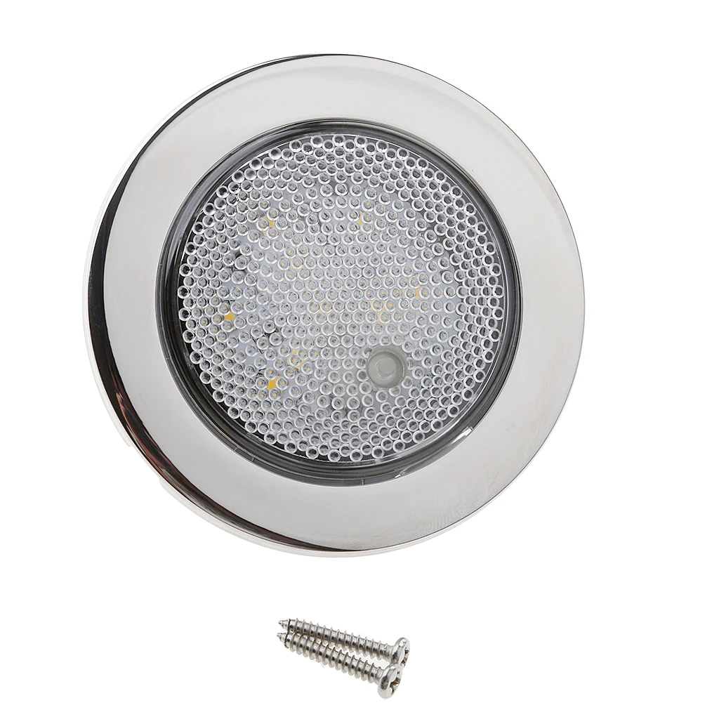 Marine 9 LED Round Light Prismatic Push Lens ON / OFF Brushed Nickel Bezel
