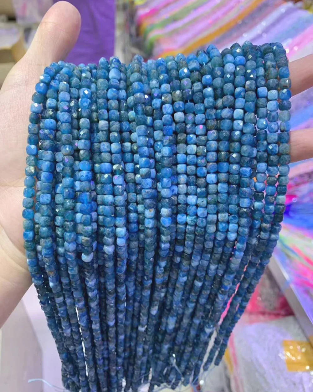 4mm blue apatite faceted square loose gemstone beads for jewelry making diy design