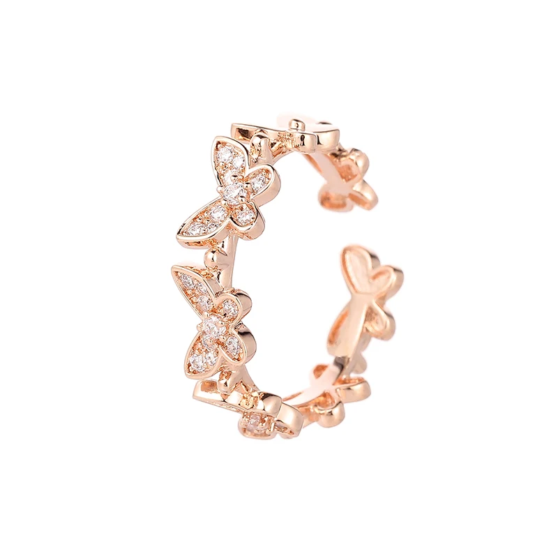 Модные кольца с подвижной бабочкой из розового золота регулируемые открытым