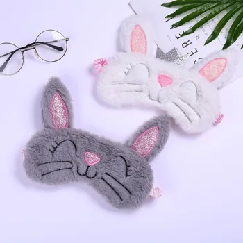 

Soft Plush Long Eye Mask Blindfold Cartoon Crown Rabbit Eye Cover Sleep Shade Bandage Eyelashes Relax Nap Sleeping Aid Eye Patch