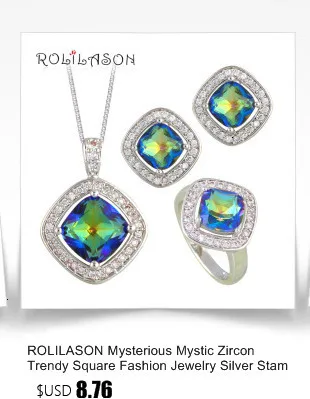 ROLILASON для женщин дизайн капли воды 925 серебро красочные синий циркон серьги ожерелье Кольца Ювелирные наборы JS737