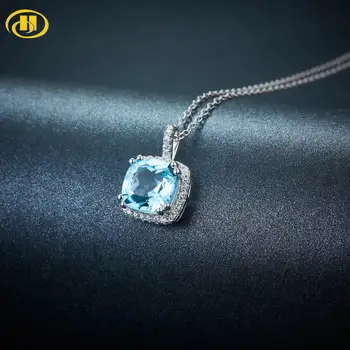

Hutang Classic Pendant Jewelry Solid 925 Sterling Silver Necklace Natural Gemstone Blue Topaz For Women December Birthday Gift