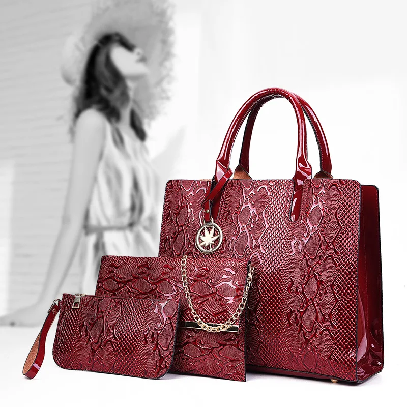 

2018 New Style Europe And America Snakeskin-Style Women's Different Size Bags Three-piece Set Crossbody/shoulder Bag Handbag