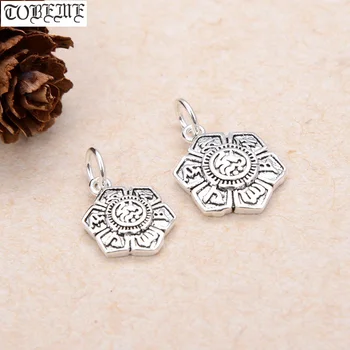 

100% 925 Silver Tibetan Six Words Charmd 925 Sterling Buddhist Kuan OM Mantra Charms Good Luck Charm Pendant DIY Jewelry