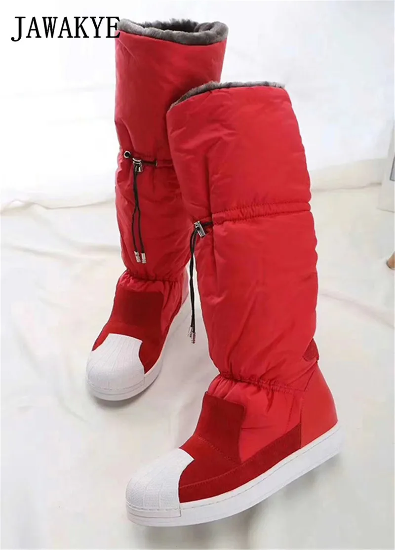 Winter cold-resistant Waterproof snow boots women Mid Calf Plush Boots Casual Flat shoes Botas Feminine wool long boots - Color: red