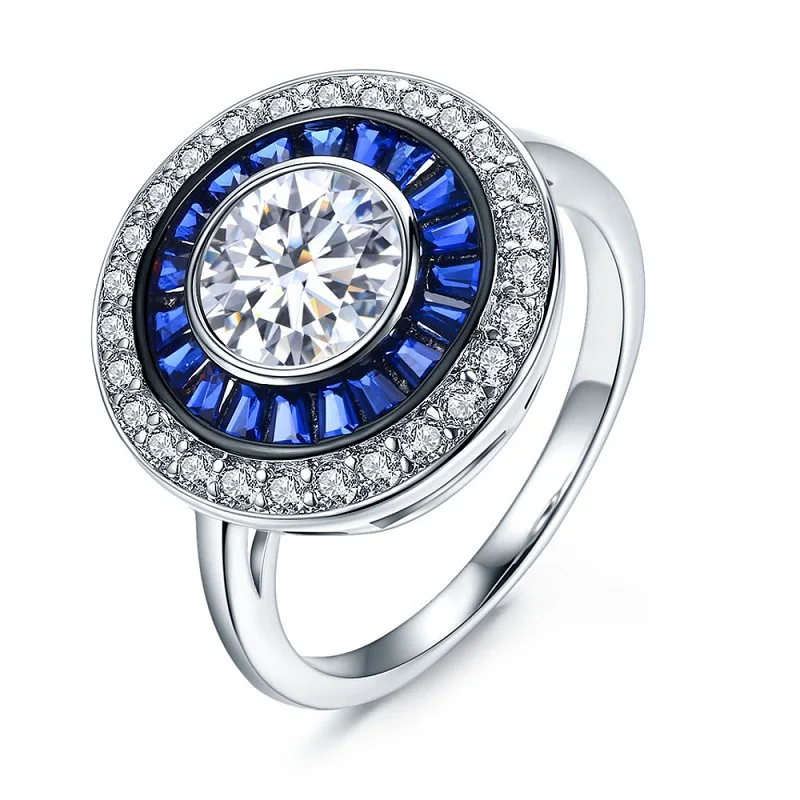 MDEAN White Gold Color Wedding Ring for Women Engagement Round Blue AAA