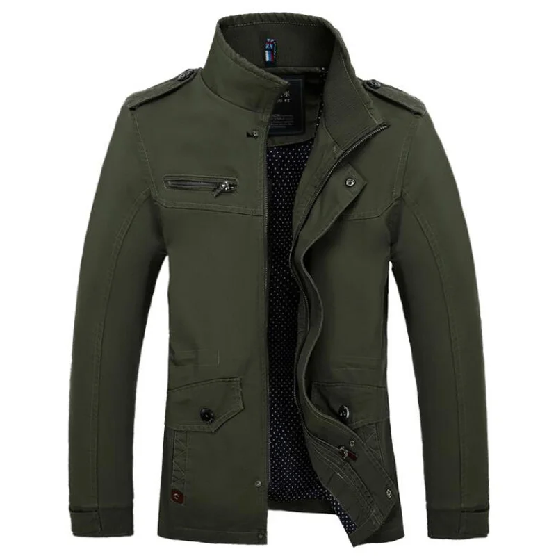Men Army Military Jacket Male Washing Cotton Jackets Mens Autumn Winter Casual Coats Pure Slim Handsome Plus Size 5XL Solid - Цвет: Зеленый