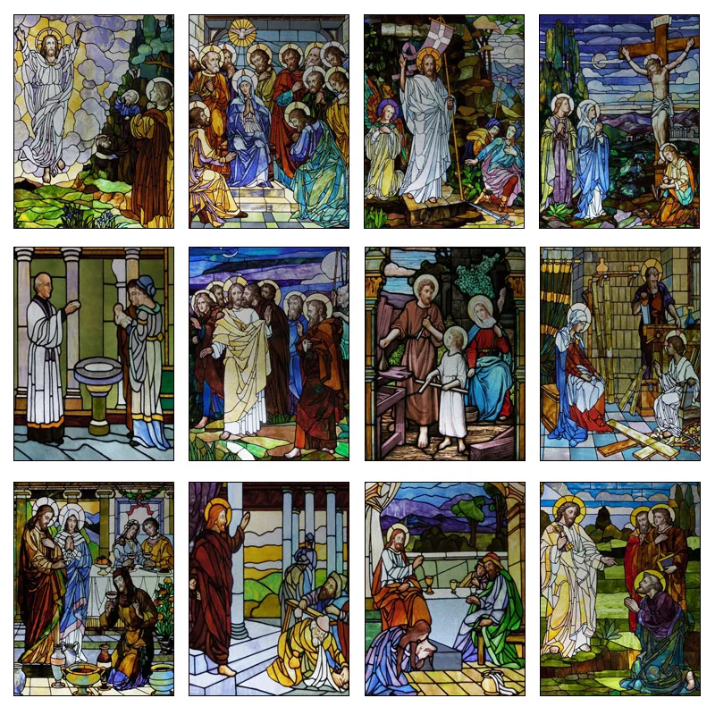Custom Size Stained Glass Window Film Tiffany style Jesus Angel Picture Sticker Frosted Static Cling Home Church Office Decor | Дом и сад