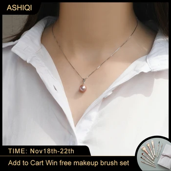 

ASHIQI 925 Sterling Silver Pendant Necklace with 9-10mm Freshwater pearls Jewelry Best Gift for Women