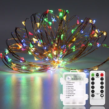 

GFLAI 10M 100LEDs 3AA 8 Modes Waterproof Battery Operated Copper Wire LED String Lights Christmas Tree Wedding Party Decoration